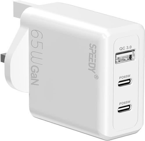 65W Charger Plug For iPhone 16e/16/16 Plus/16 Pro/16 Pro Max/15 Pro Max/15 Pro/iPhone 15 Plus/15 Dual PD USB C USB A Port Foldable GaN Turbo Fast Charger Travel Friendly Compact Power Adapter Plug