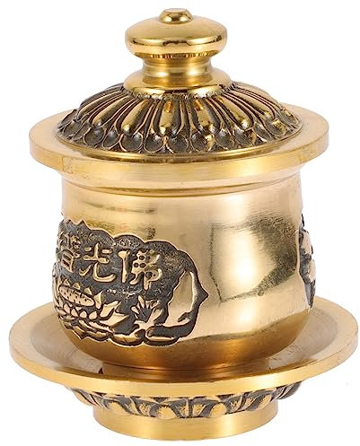 Mobestech Coppa D'offerta Per Acqua Santa in Rame, Contenitore D'acqua Del Tempio Buddista, Tazza Sacrificale Coperchio, Diametro 5 Cm, Adatta Per Pratiche Di Culto e Offerte Rituali