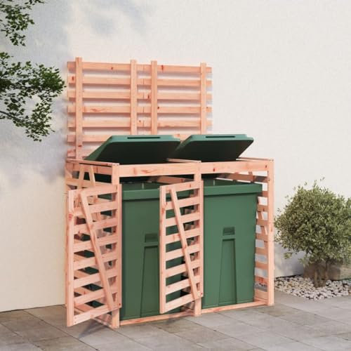 Double Wheelie Bin Storage Shed, Solid Wood Garden Waste Bin Hideaway with Locking Doors and Assisted Lift Lid for Easy Outdoor Use