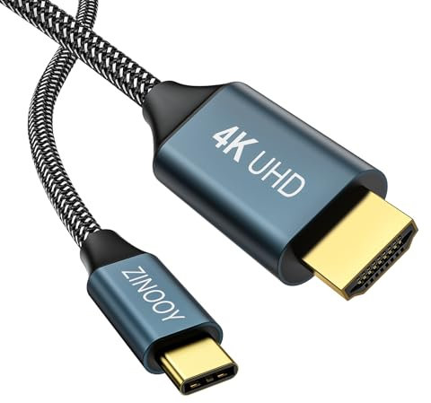 Zinooy Cavo da USB C a HDMI 2M [4K@60Hz, compatibile con Thunderbolt 3] Cavo video HDR Ultra HD ad alta velocità per MacBook Pro/Air, iPad Pro, Galaxy S23/S22, Dell XPS, Chromebook, Surface