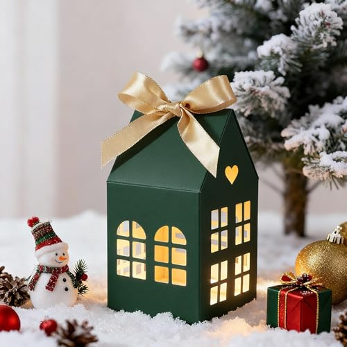 24 Stück Weihnachten Geschenkbox Häuser, Papier Adventskalender zum Befüllen Boxen Schokolade Schachtel Pralinenschachtel für Weihnachtskalender Geschenk Dekoration Weihnachtsgeschenkboxen (Grün)