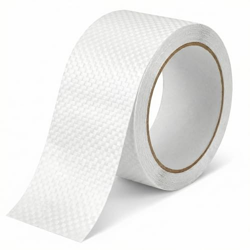 QWORK 5 m x 8 cm White PE Tarpaulin Tape, Textile Tape, Strong Adhesive Repair Tape for Fabric Tarpaulins, Truck Tarpaulin, Awning, Tent