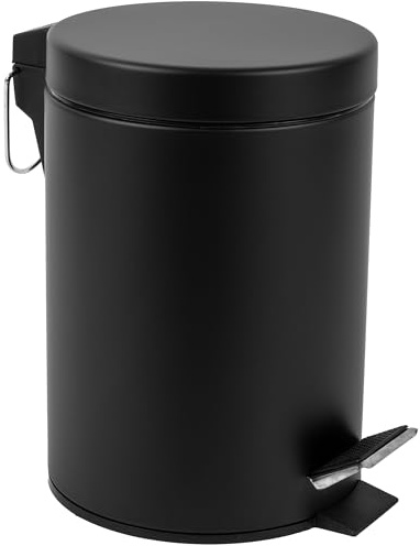 KARL HAUSMANN Kosmetikeimer Bad - 10L - Schwarz - Bad Mülleimer Edelstahl - Badezimmer Mülleimer mit Deckel und Öffnungsmechanismus Pedal -Badmülleimer Klein für Bad & WC - Bad abfalleimer - Treteimer