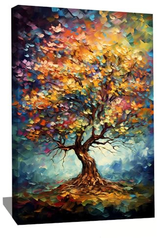 Tableau Mystique - Impression Sur Toile Arbre De Vie - Décoration Murale Spirituelle - Art Contemporain Mural - Toile Murale Zen - Tableau Vertical Abstrait - Idée Déco Chambre (120x80cm)