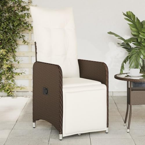 Runheo Gartensessel Verstellbar mit Kissen, Braun Poly Rattan, Relaxsessel für Garten, Balkon, Terrasse, wetterfest, 110 kg Tragfähigkeit