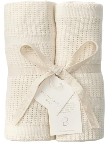 Bloomsbury Mill - Cellular Blankets Baby - 100% Organic Cotton - 2 Pack - Cream - Newborn Essentials - Soft Breathable Baby Blankets for Pram, Cot, Moses Basket - 75x95cm