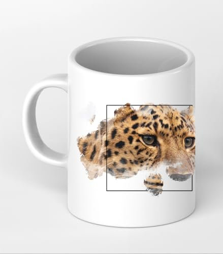Bonito efecto de leopardo: dibujo como taza de 300 ml, de cerámica blanca, ideal como regalo o su nueva taza favorita.