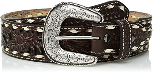 Ariat Unisex-Adults Arrow Billet Floral Inlay Buck Stitch Belt, Brown, 36