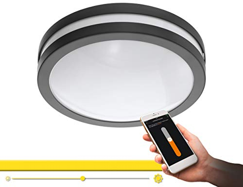 EGLO connect LED Außen-Deckenlampe Locana-C, Smart Home Außenleuchte für Wand und Decke, Deckenleuchte aus Stahl und Kunststoff, Farbe: Anthrazit, warmweiß, weiß, dimmbar, IP44