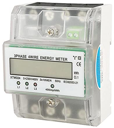 Digitaler Stromzähler 3 Phasen 4 Draht DIN Schienen Stromzähler Elektronischer KWh Zähler mit Klarsichtdeckel (10 (40) A)