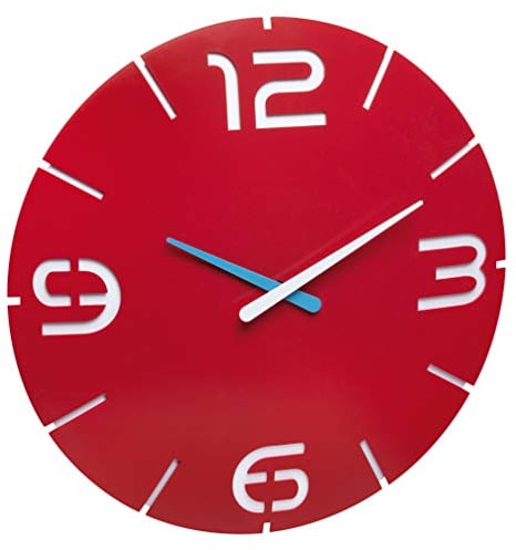 TFA Dostmann Contour Design-Wanduhr, modern, 350 x (H) 35 mm, kunststoff, rot/weiß, 60.3047.05, Rot / Weiß, Ø 350 x H 35 mm