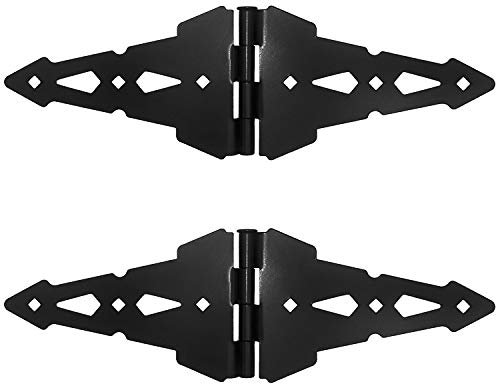 Jake Sales Charnières de Portail en Bois, Quincaillerie de Portails - Kit de charnières de Portail à Sangle de 20,3 cm - Matériel de Portail en Bois - Style Western - Noir