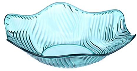 Hemoton,Cuenco de cristal para servir frutas, cuenco transparente para ensalada en casa, fiesta, patatas fritas, caramelos, diseño de flores, con bordes ondulados, 25.8 cm (azul) 25.8*25.8*6.8cm Cian