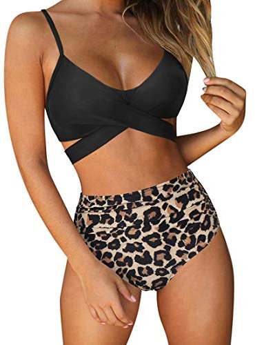 DOULAFASS High Waisted Bikini Set - Push Up Bikini Top with Tummy Control & Padded Cups