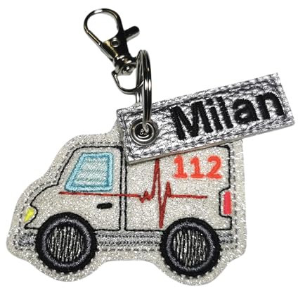 Anhänger personalisierbarer Krankenwagen mit Namen Schlüssel-Anhänger Taschen-Anhänger Geschenk