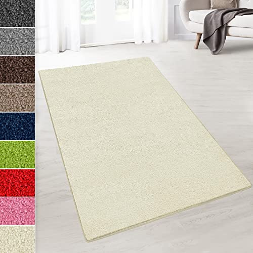 Floordirekt Velours-Teppich auf Maß - Flauschiger Teppichläufer für Küche, Flur, Wohnzimmer - Teppich Meterware Dynasty (Creme, 200 x 400 cm)