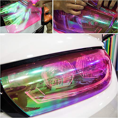 NEWL 12 by 48 inches Self Adhesive Auto Car Tint Chrome Chameleon Headlight Taillight Fog Light Vinyl Smoke Film Sheet Sticker Cover (Chameleon Red)