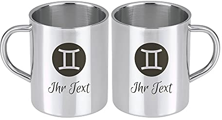 STEMPEL-FABRIK Edelstahlbecher mit Sternzeichen - Zwillinge - Rechtshänder - Personalisierte Gravur - Thermotasse - Kaffeetasse - Isolierbecher - Doppelwandig - Geschenkidee