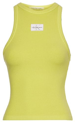 Calvin Klein Jeans Acid Wash Rib Tank Top T-Shirt, Lemon Lime, XS Donna