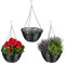 Relaxdays Blumenampel, 3er Set, Weide Korbgeflecht, handgefertigt, Folie, Eisenkette, Hängetopf HxD 13 x 25 cm, schwarz