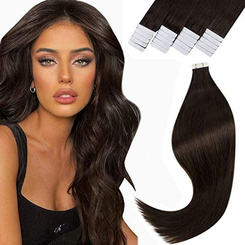Vivien Tape in Extensions Echthaar Braun 50cm Remy Echthaar Extensions Tape in Dunkelbraun Seamless Natürlich 20Pcs 50g