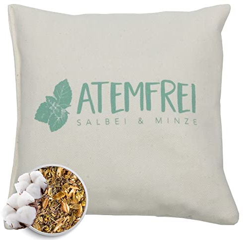 HERBALIND Kräuterkissen Atemfrei Deko Kissen mit Füllung - Erkältungskissen Salbei Minze ohne Chemie - Bezug 100% Baumwolle 20x20 cm, als Hausmittel bei Erkältung, Duftkissen, Schlafkissen