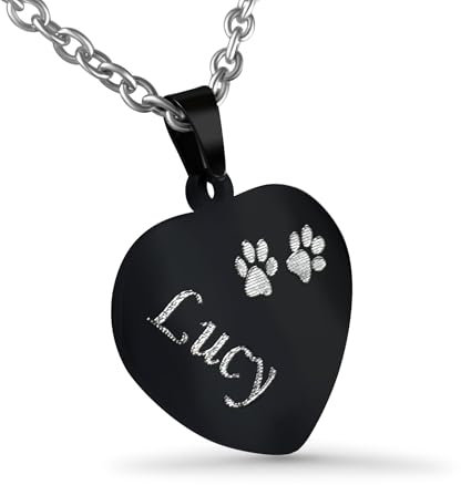 Hanessa Herz Kette in Schwarz – Personalisierte Halskette mit Gravur aus Edelstahl 50–60 cm – Individueller Schmuck für Frauen, Damen & Mädchen – Geschenk zum Geburtstag, Weihnachten & Hochzeitstag