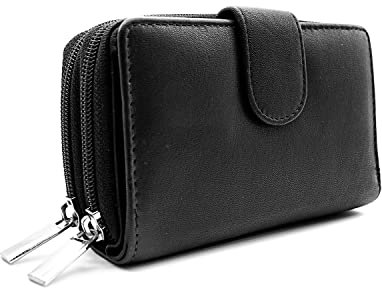 Woodland Leather Petit Porte-Monnaie, Portefeuille Zippé en Cuir Véritable avec Poche à Monnaie et Porte-Clés pour Femme, Noir 2, 14x10cm