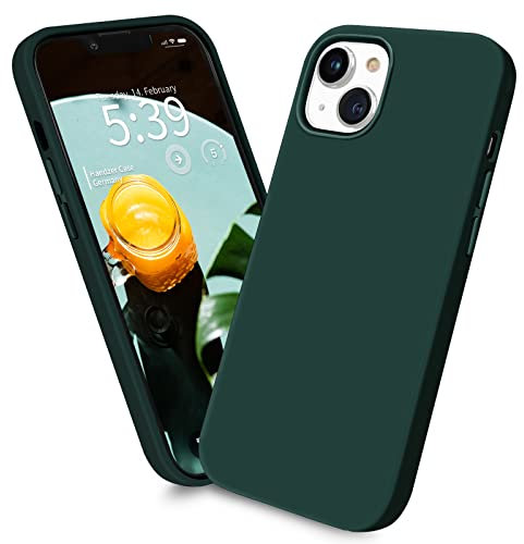 Handzer cover per Apple iPhone 13 Mini - verde scuro cover in silicone liquido di alta qualita, protezione a 360°, cover antigraffio con rivestimento in microfibra