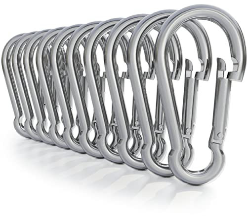FLAGLY Karabinerhaken klein 40x4 mm Stahl verzinkt, Silber - 10 Stück - Industriequalität ähnlich DIN 5299 Form: C, Tragkraft = 70 kg; Bruchlast = 140 kg, Karabiner klein