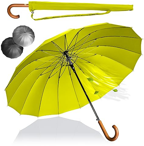LOGAN & BARNES Stockschirm Sturmfest Ø120cm mit hochwertigem Echtholzgriff und geräuschloser Gummispitze - XXL Regenschirm Groß mit 16 Streben - Modell EDINBURGH (Gelb)