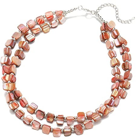 Bulinlin Boho Bunte Perlenkette Damen Muschelkette Strand Sommer Verstellbar Bohemian Choker Halsketten FüR Frauen Und MäDchen(Pink)