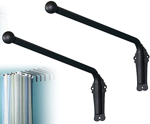 Swing Arm Window Curtain Rod, Heavy Duty Swing Arm Curtain Rod with Finials, Portiere Rod for Side Panels Window Curtain Display Stand Drapery Arm Door Curtain Rail Swing Arm ( Color : Black 2 pcs , S