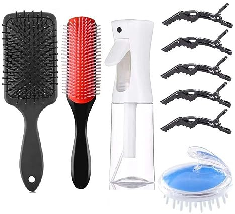ABWXN Haarbürste Set für Lockiges Haar mit Paddlebürste,9-Reihig Haarbürste,Haar Sprühflasche,Kopfhaut Massagebürste und Haarspangen, für Naturhaar/Welliges/Nass/Trocken/Langes