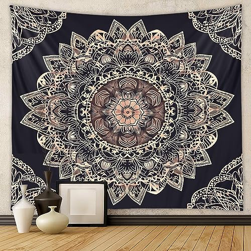 Tapzen Boho Mystic Mandala Tapisserie Ethno Vintage Bohemian Tapisserie für Schlafzimmer Ästhetische Hippie Pfau Chakra Wandteppich Wandbehang Ombre Golden Shades Wandteppich (152,4 x 101,6
