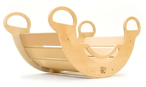 BusyKids Multifunctional Wooden Swing Unfinished Wood (No varnish) Montessori Toddler Swing Wooden Climbing Rocker Balance Board