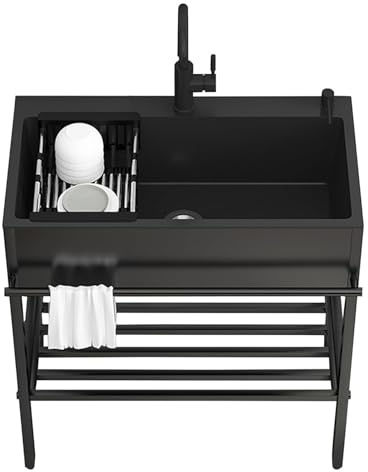 Lavello da Cucina Multiuso Singola Ciotola in Acciaio Inox Commerciale con Rubinetti, Lavandino Autoportante per Lavaggio e Preparazione, Ideale per Interni ed Esterni, Lavandini per Utilità in