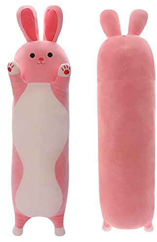 SNOWOLF Kaninchen langes Plüschkissen niedliches Plüschtier-Spielzeug weiches Seitenschläferkissen zum Umarmen (90cm, Rosa Kaninchen)