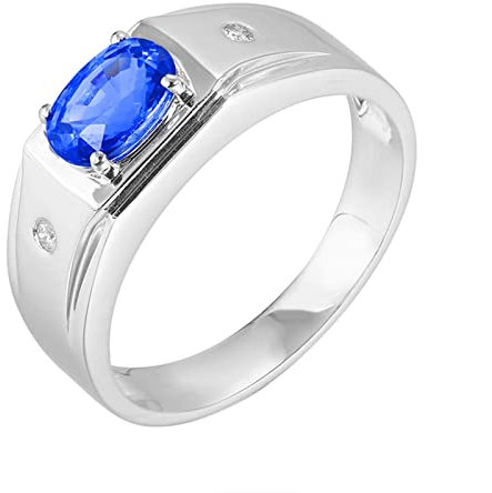 AMDXD Weißgold 18 Karat 750 Partnerringe Herren Echte Goldschmuck Herren, 1.33ct Labor Erstellt Saphir Solitärring, Klassiker Weißgold 750 mit Moissanit, Gr.58 (18.5)