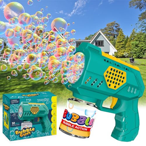 Panamalar Pistola a Bolle per Bambini, Macchina per Bolle di Sapone con Luci/10000+ Bolla al Minuto/Soluzione, 10 Fori Sparabolle di Sapone Portatile per Feste Compleanno All'aperto Matrimoni, Verde
