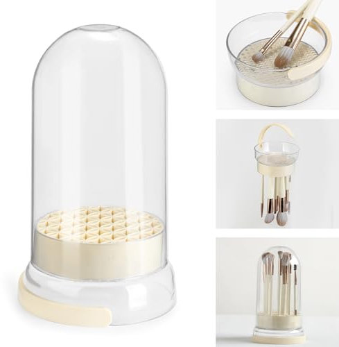 DOCMON Makeup Brush Cleaner Mat, 3 in 1 Silicone Makeup Brush Holder with Cover, Multifunctional Makeup Brush Cleaning Bowl for Cleaning Drying Storage- Yellow