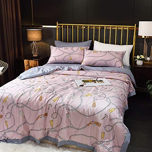 ZURBAQD Atmungsaktive, Bedruckte Bettdecke, glatt, weich, leicht, kühle Decke, Sommer für Stuhl, Couch, Camping, Strand, wendbare Seidensteppdecke, rosa, 200 x 230 cm (78,7 x 90,6 Zoll) Warm as Ever