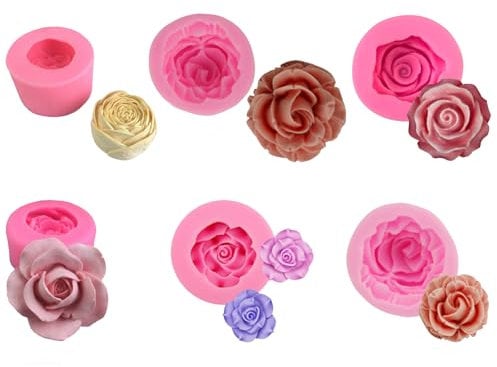 6 Pcs Flower Candle Moulds Set, 3D Flower Moulds Silicone, Candle Moulds for Candle Making and Flower Chocolate Flip Cake Mold