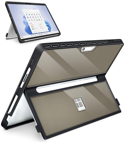 SSS·GRGB Custodia aggiornata versione per Microsoft Surface Pro 11/10/9/8 13 pollici, custodia robusta all-in-one compatibile con tastiere di tipo, nero trasparente