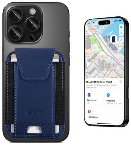 Miroddi for MagSafe Wallet, Works with Apple Find My, Magnetic Phone Wallet Tracker for iPhone 16/15/14/13/12 Series, Magnetic Card Holder with Privacy Flap, RFID Blocking, Fit 7 Cards, Dark Blue