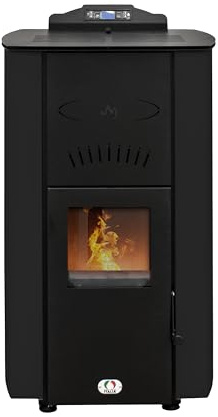 STUFE A PELLET ITALIA Asia Automatische Reinigung 24 KW WiFi | Hydro-Pelletöfen für Heizung und Warmwasser 92% Effizienz für 180m² Autonomie 22 Std. WiFi-Steuerung 5 Kräfte 24M Garantie Schwarz