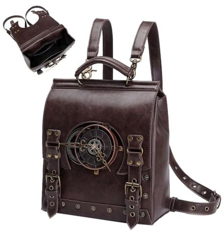 Steampunk Laptop Rucksack - Vintage Damen Rucksack, Retro Reisetasche | Großer mittelalterlicher Rucksack aus PU-Leder, stilvolle Arbeits- und Schultasche, einzigartiges Vintage-Design, abenteuerberei