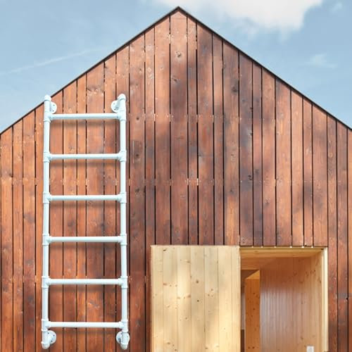 Wall Mounted Metal Step Ladder for Home Loft Climbing Ladders, White Wrought Iron Egress Window Ladder, 45 55 65 70 Inch Stairs Attic Bunk Bed Ladders or Escape Ladder(115cm/45in)