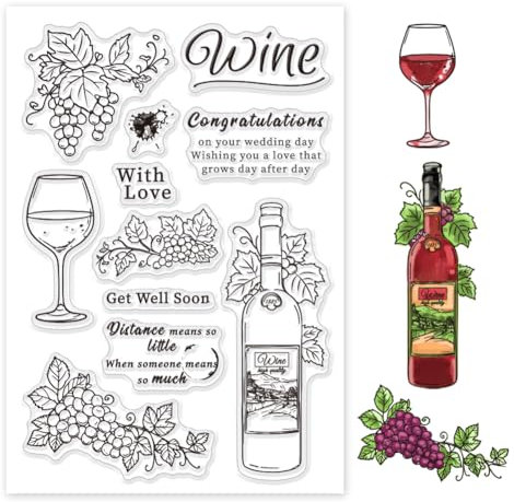 GLOBLELAND Transparente Stempel Mit Weintraubenmotiv Kelch Silikonstempel Transparente Weinreben Eckstempel Für Selbstgemachtes Scrapbooking Und Kartenmachen Fotoalbum Tagebuch 6.3x4.33 Zoll