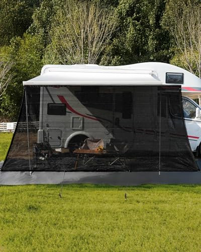 FoundGo Sonnenschutz Markise Wohnmobil [200x400cm 220g/㎡ HDPE] 75% View Blocker Sonnenschutz Vorderwand Markise für Wohnmobil inkl. 4 Bodennägel + 4 Gummiseil + Tragetasche (Höhe x Breite)